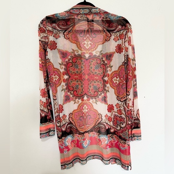 Chico’s Travelers Paisley Printed Mesh Shirt Jacket sheer Colorful size 4/6 - Picture 3 of 3
